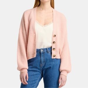 Galeries Lafayette Cardigan Soft Fluffy Knit Pink Button-Up Women's Sweater